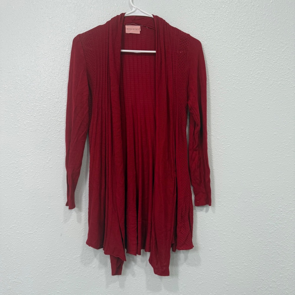 Dreamers by Debut‎ Red Open Front Waterfall Cardigan Pointelle Knit Large T2028